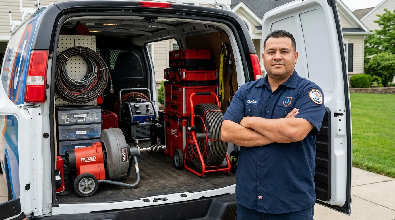 Professional drain cleaning equipment and Johns Plumbing LLC plumber in Defiance