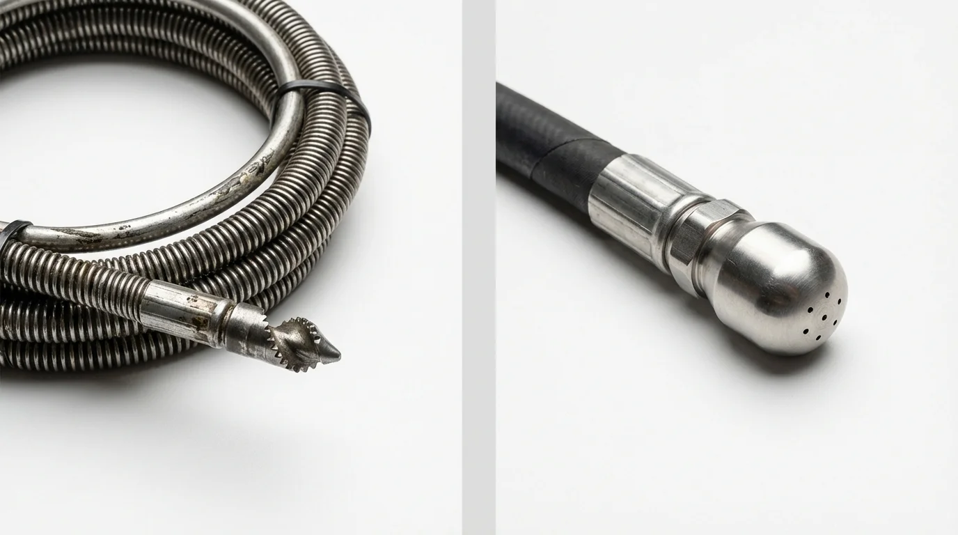 Drain snake cable and hydro jetting nozzle used for drain cleaning in Defiance, OH